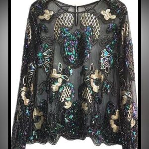 Dana Kay Black Sheer Floral Embroidered Blouse